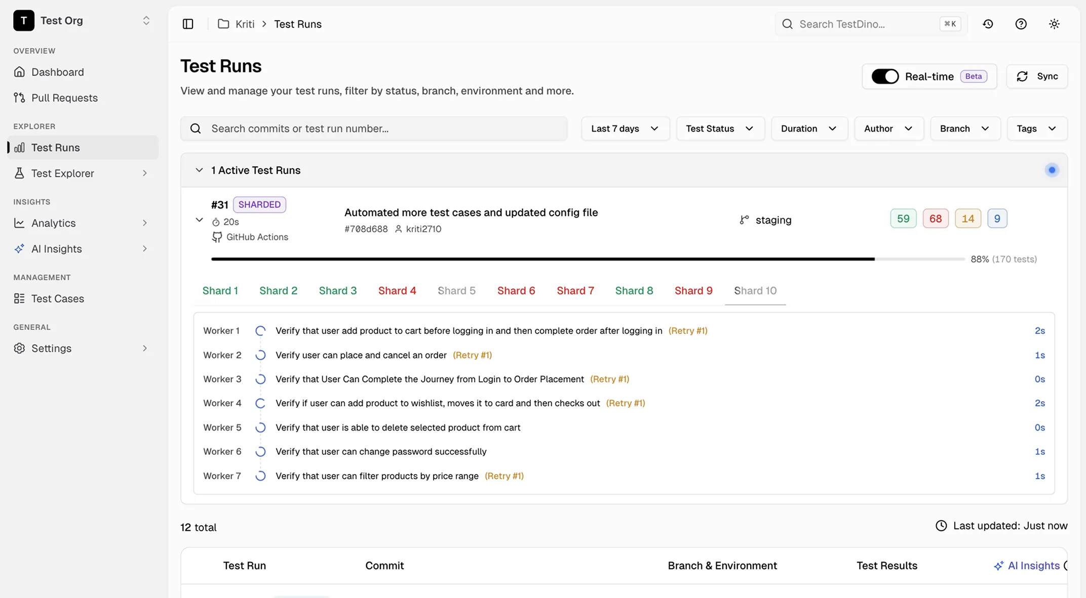 Real-time result ingestion